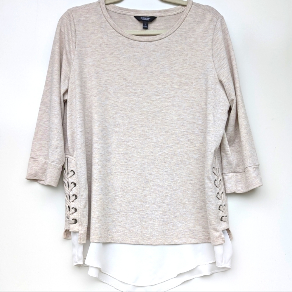Simply Vera Vera Wang Layered Hem Lace-Up Tunic Top Beige – Women’s L